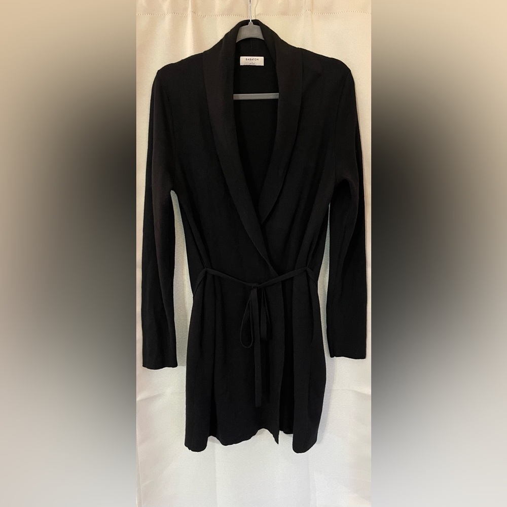 Aritzia Babaton Black Merino Wool Sweater with Belt and Pockets - Size L